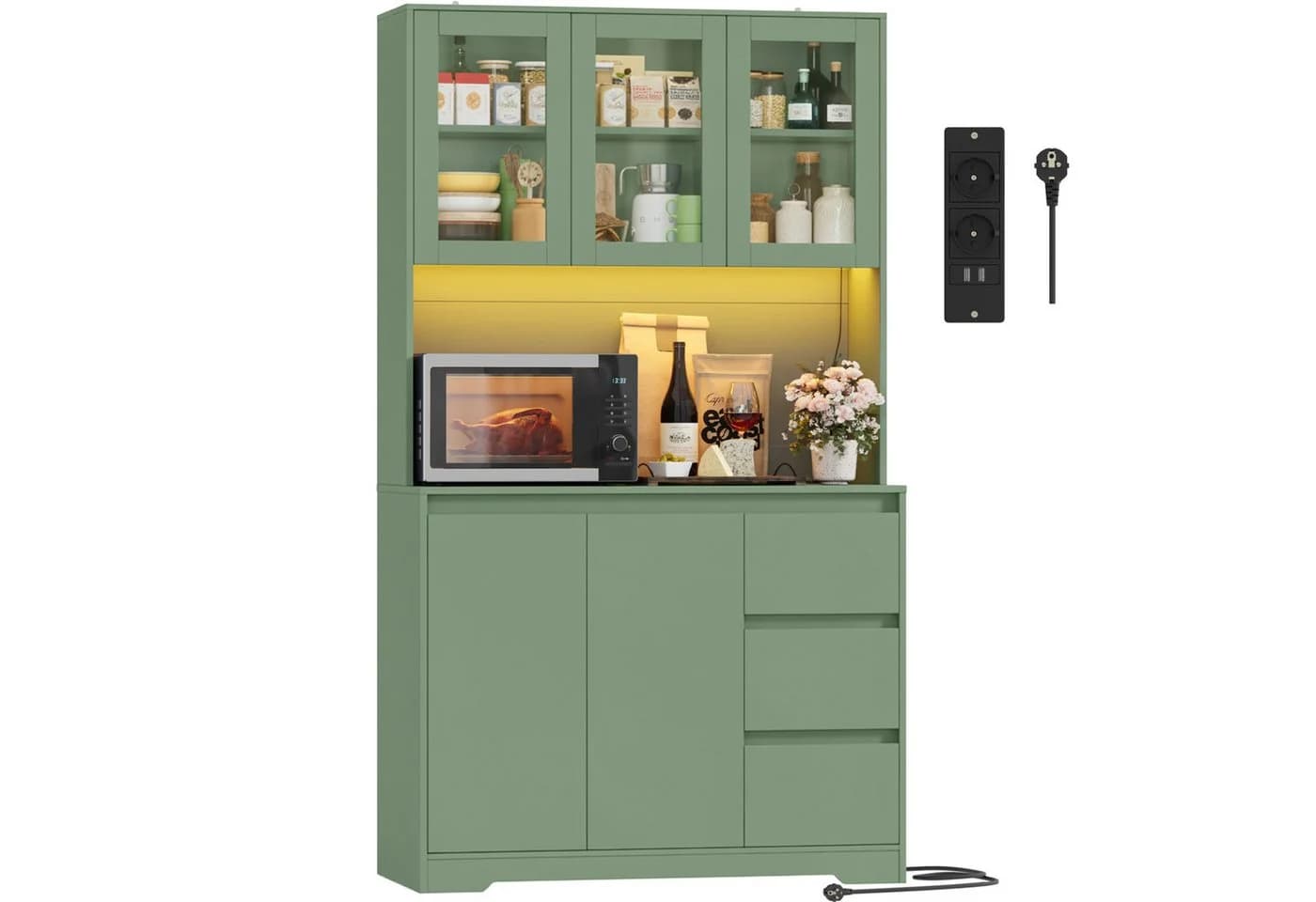 Homfa Küchenbuffet Grün mit LED Küchenschrank Buffetschrank Sideboard - Bild 2
