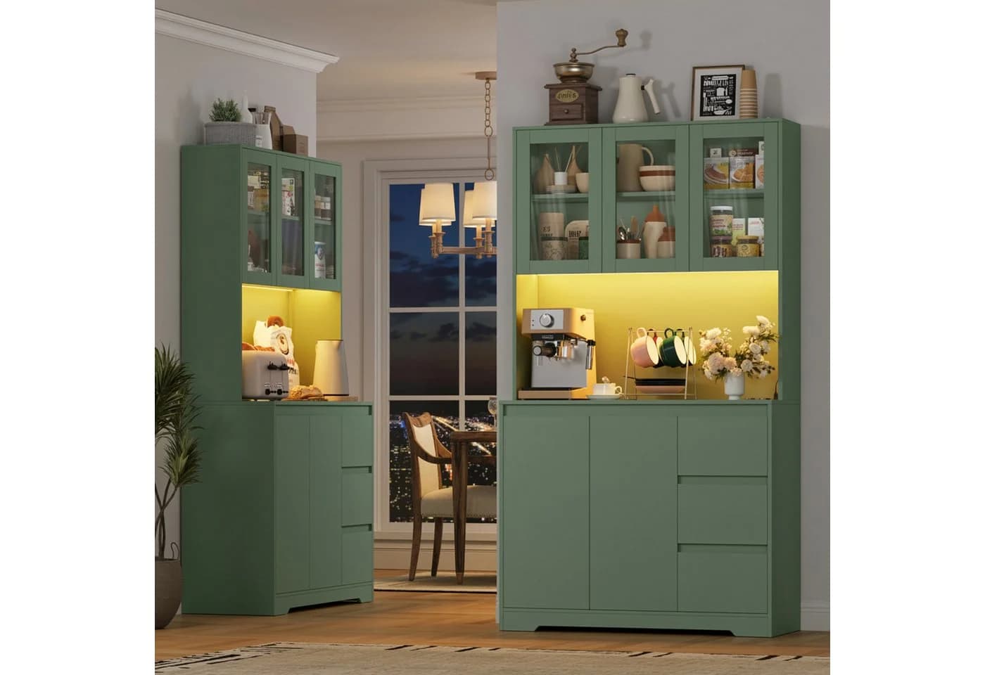 Homfa Küchenbuffet Grün mit LED Küchenschrank Buffetschrank Sideboard - Bild 4