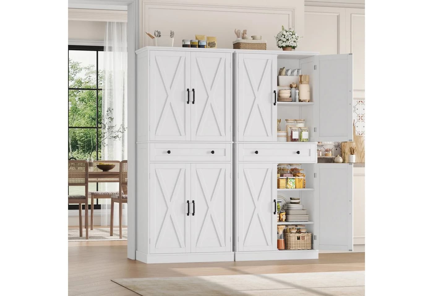 Homfa Küchenbuffet Küchenschrank 2 Schubladen Weiß