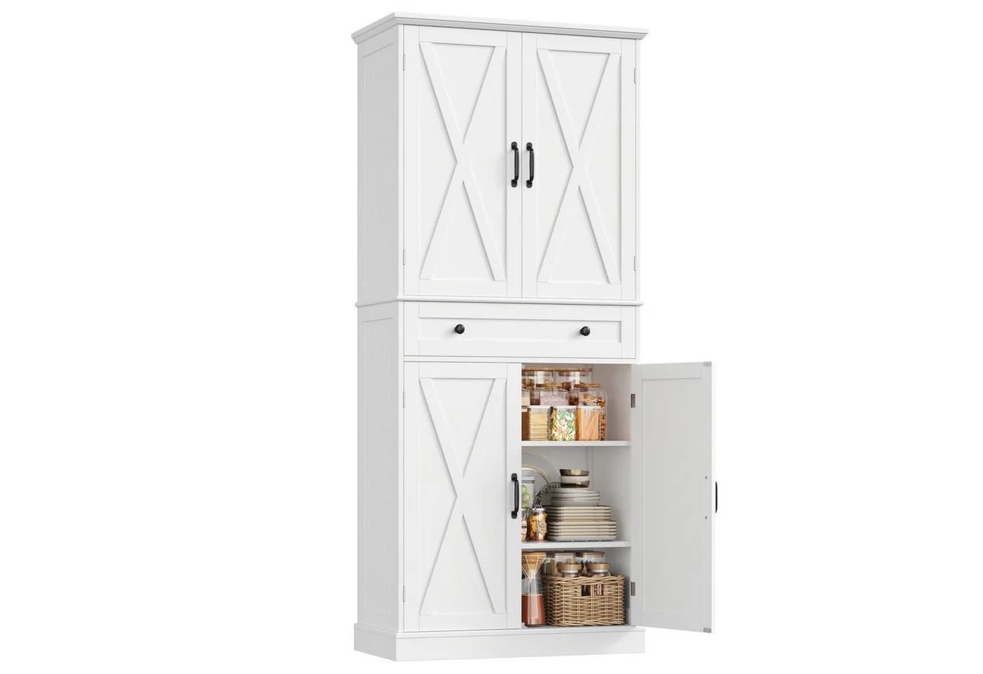 Homfa Küchenbuffet Küchenschrank 2 Schubladen Weiß - Bild 2