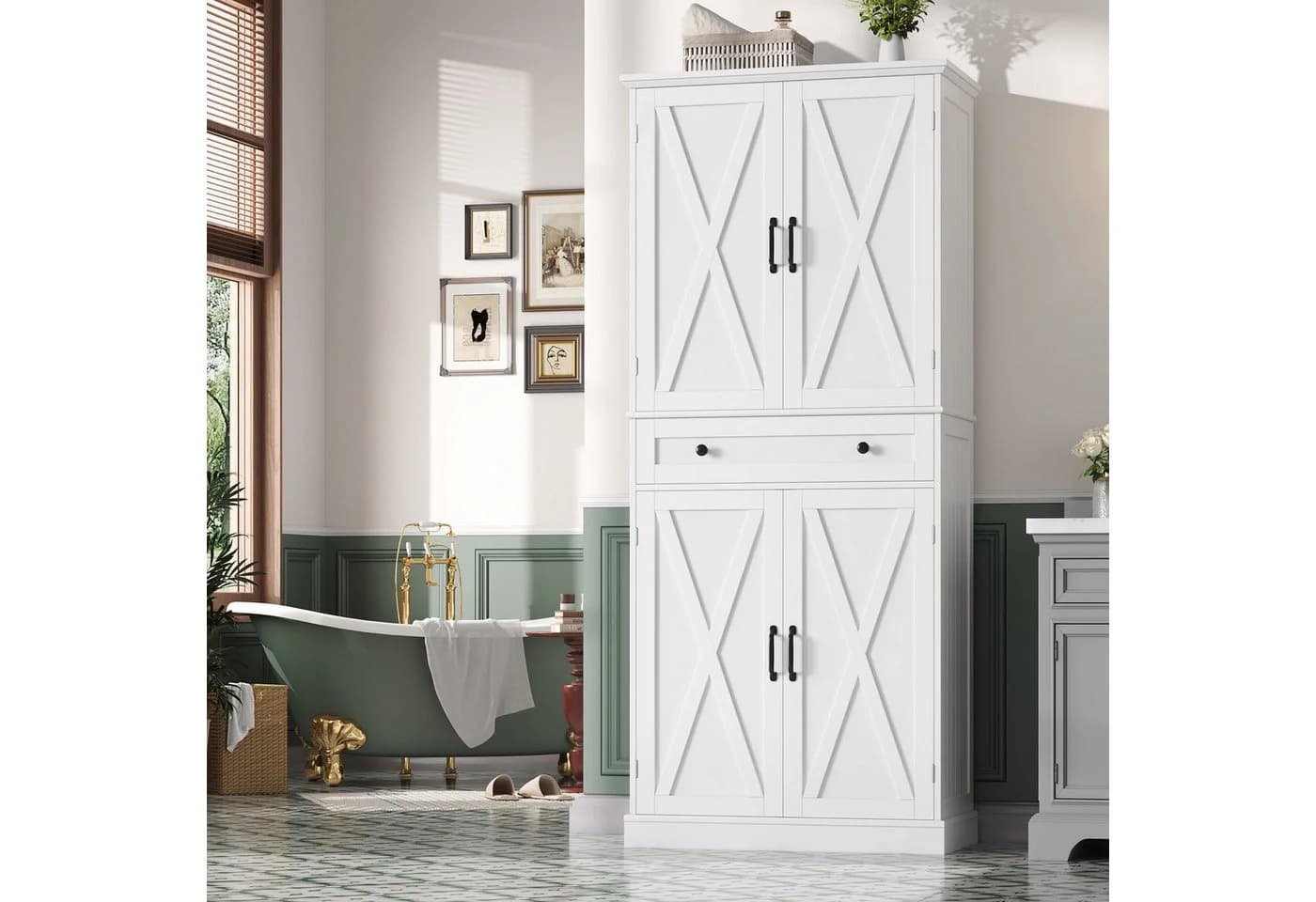 Homfa Küchenbuffet Küchenschrank 2 Schubladen Weiß - Bild 4