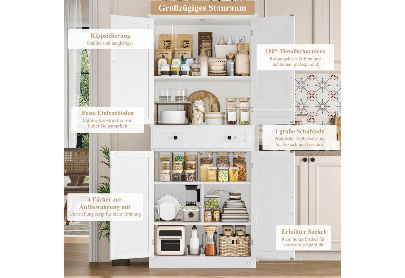 Homfa Küchenbuffet Küchenschrank 2 Schubladen Weiß - Bild 5