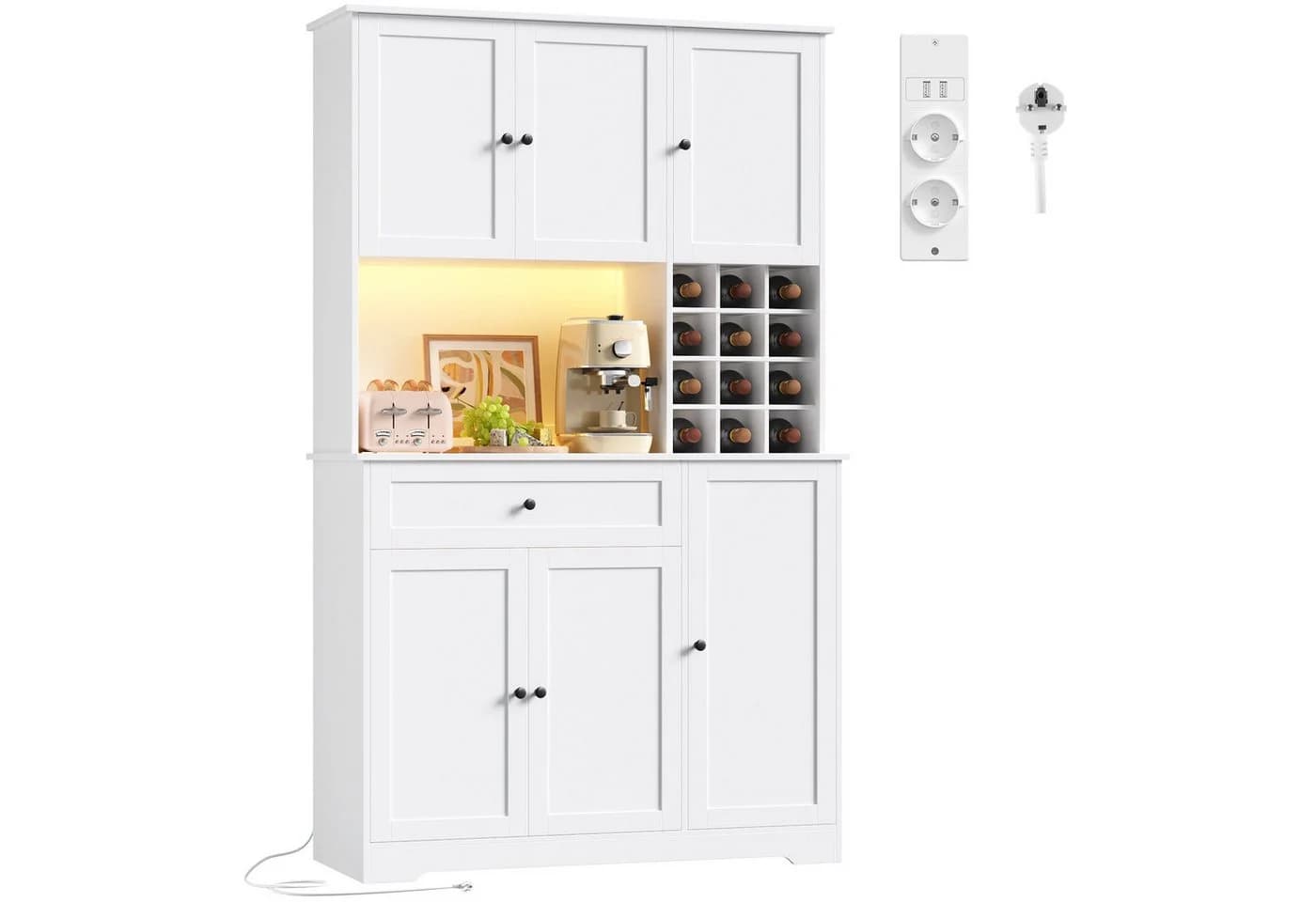 Homfa Küchenbuffet Weiß mit LED & Weinregal 180x100x39cm - Bild 2