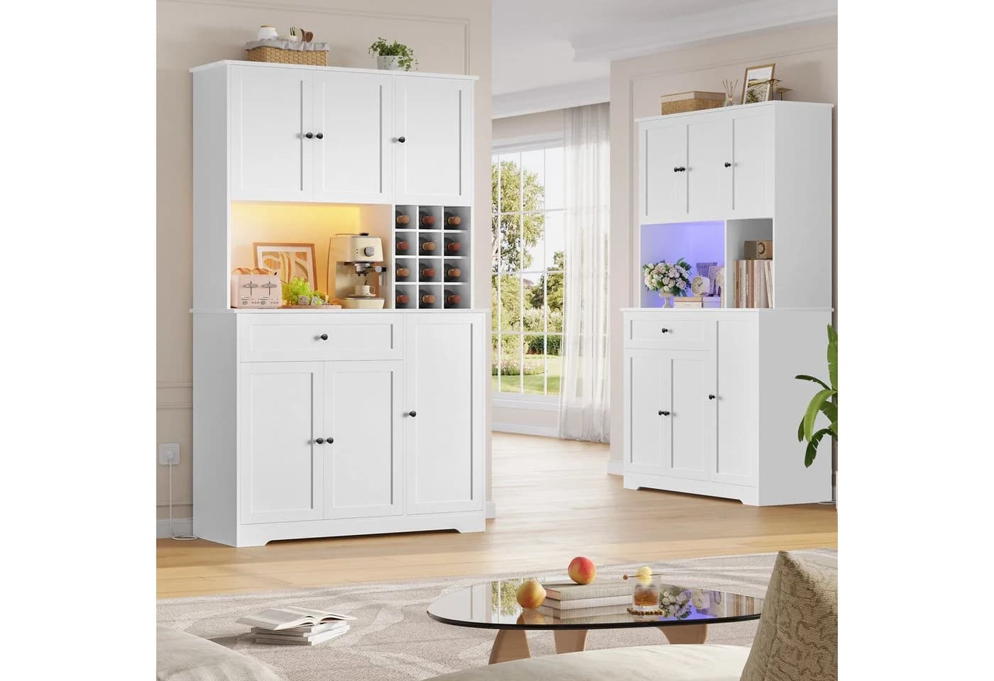 Homfa Küchenbuffet Weiß mit LED & Weinregal 180x100x39cm - Bild 4