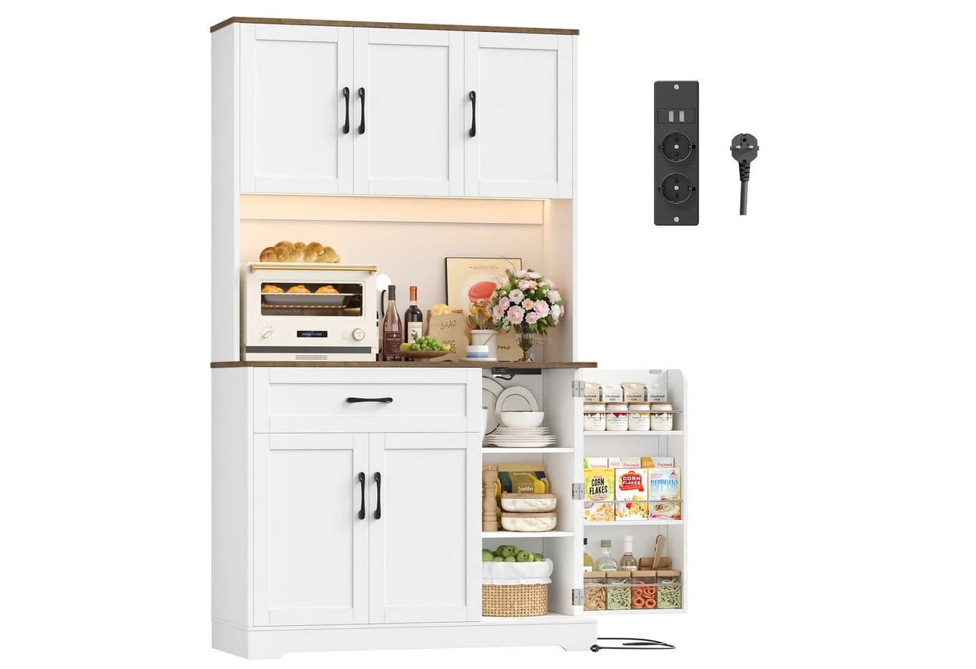 Homfa Küchenbuffet mit LED Küchenschrank Buffetschrank Sideboard weiß - Bild 2