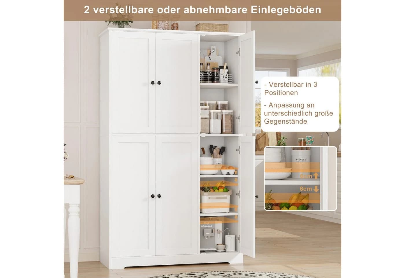 Homfa Mehrzweckschrank Küchenschrank 6 Türen Weiß - Bild 3