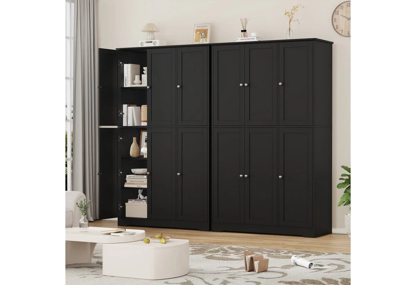 Homfa Mehrzweckschrank Küchenschrank Drehtürenschrank Kleiderschrank 6 Türen Schwarz - Bild 4