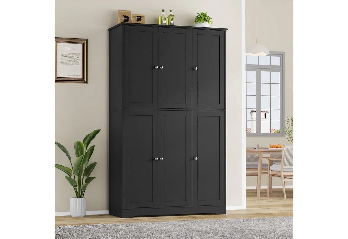 Homfa Mehrzweckschrank Küchenschrank Drehtürenschrank Kleiderschrank 6 Türen Schwarz - Bild 5