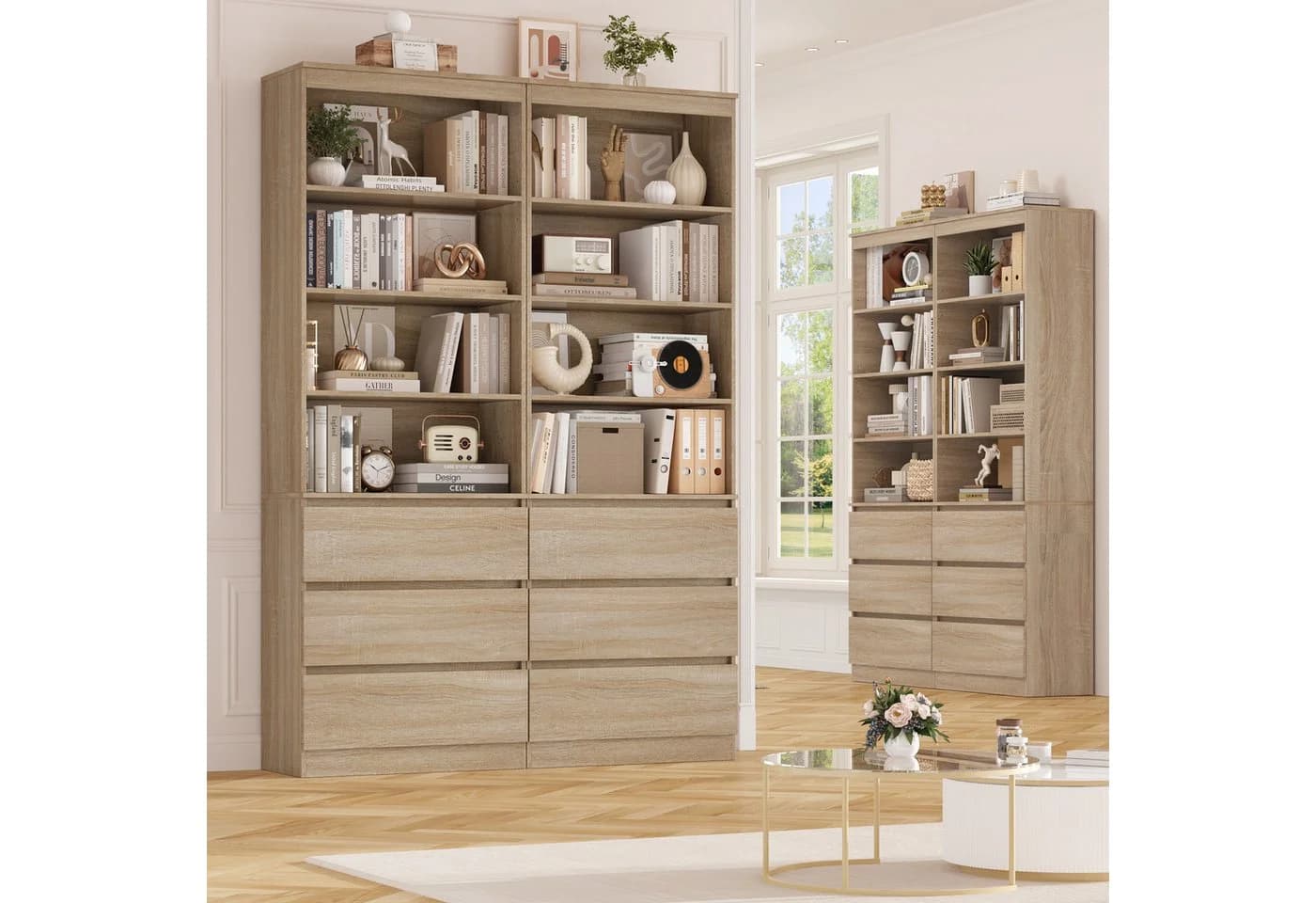 Homfa Bücherregal Hochschrank Bücherschrank Raumteiler 4 Fächer 3 Schubladen - Bild 3