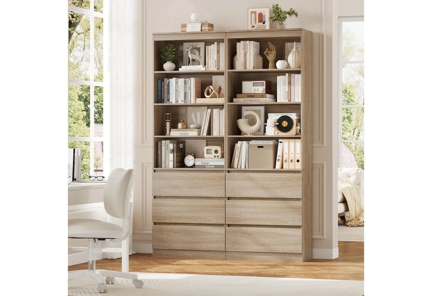 Homfa Bücherregal Hochschrank Bücherschrank Raumteiler 4 Fächer 3 Schubladen - Bild 4