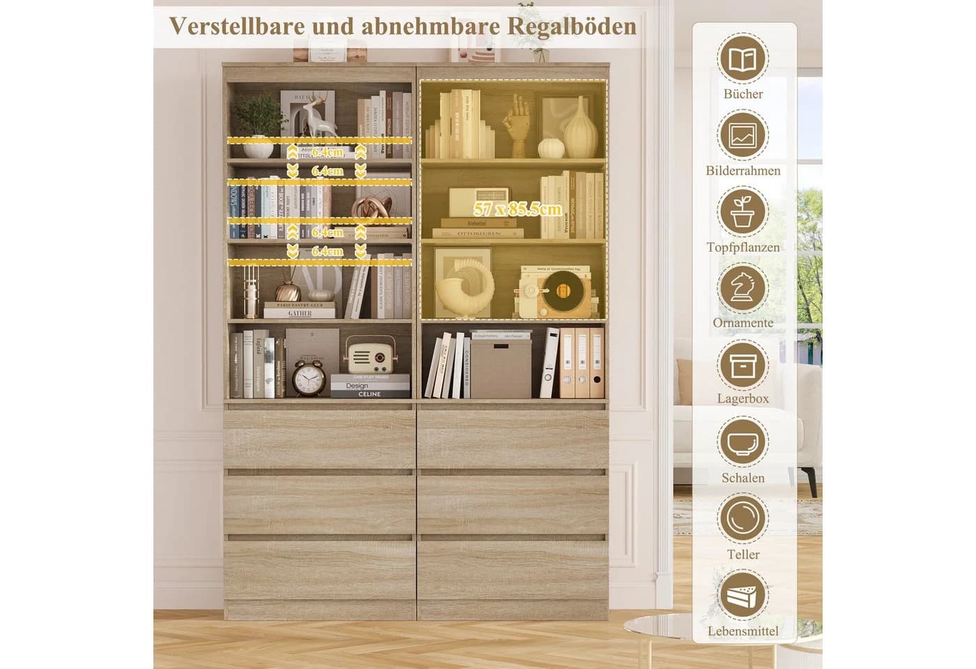 Homfa Bücherregal Hochschrank Bücherschrank Raumteiler 4 Fächer 3 Schubladen - Bild 5