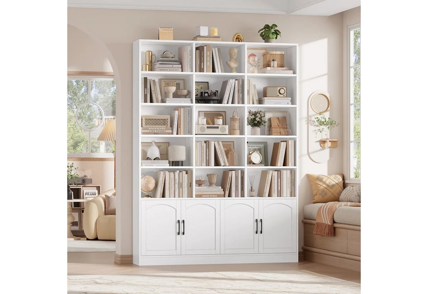 Homfa Bücherregal 209cm Bücherschrank Raumteiler Standregal 15 Fächer Weiß - Bild 4