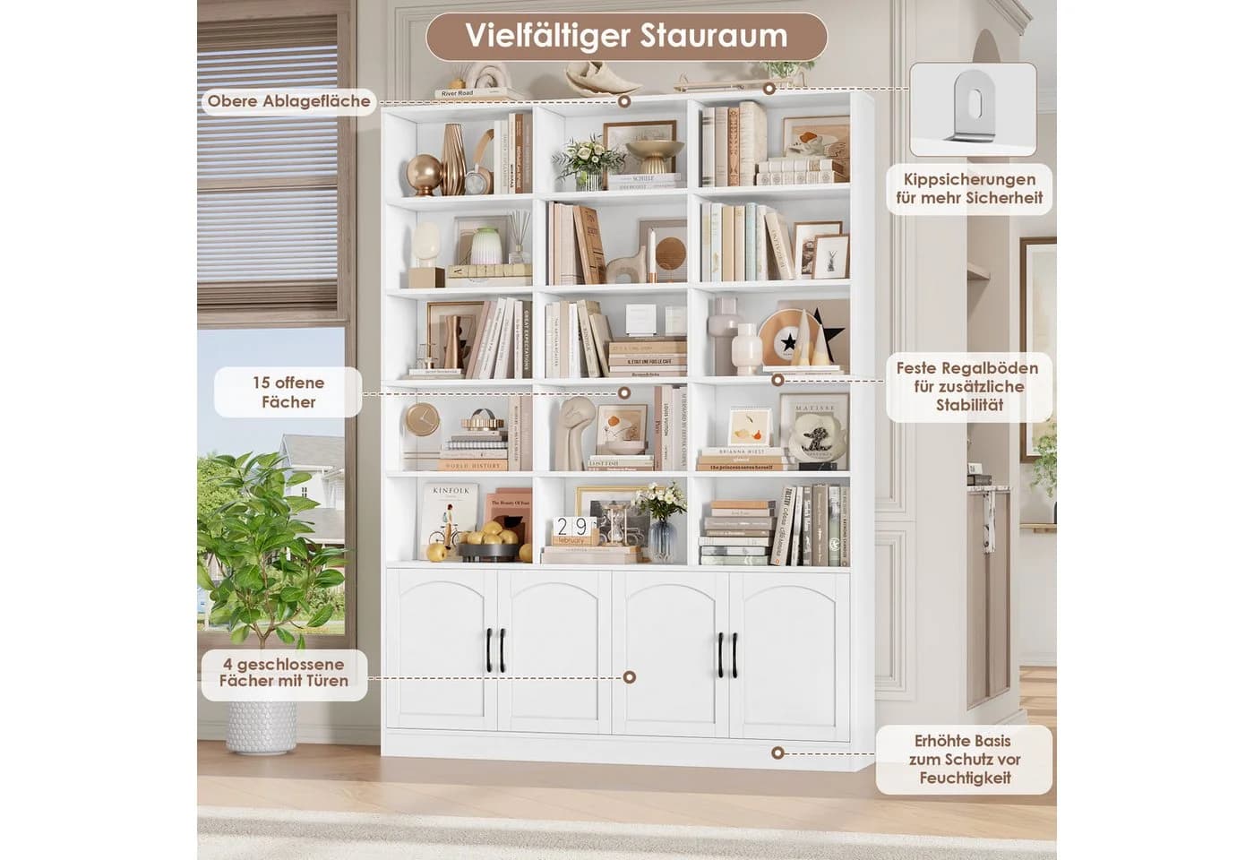 Homfa Bücherregal 209cm Bücherschrank Raumteiler Standregal 15 Fächer Weiß - Bild 5