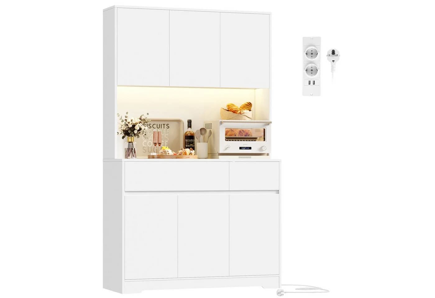 Homfa Küchenbuffet Küchenschrank mit LED, Weiß, 6 Türen und Schubladen - Bild 2