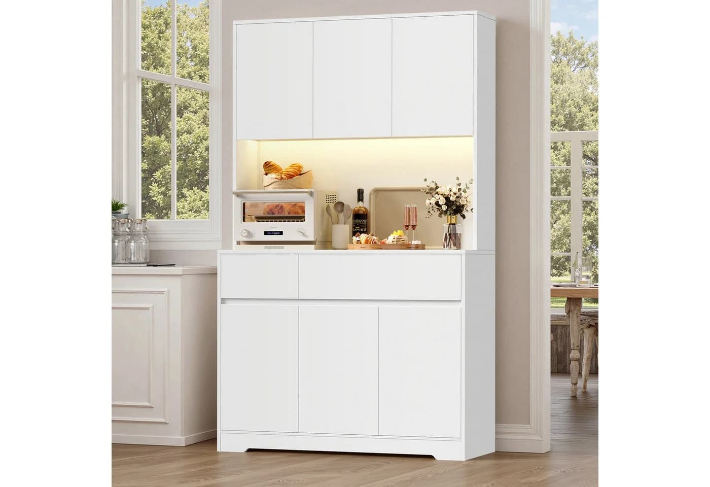 Homfa Küchenbuffet Küchenschrank mit LED, Weiß, 6 Türen und Schubladen - Bild 4