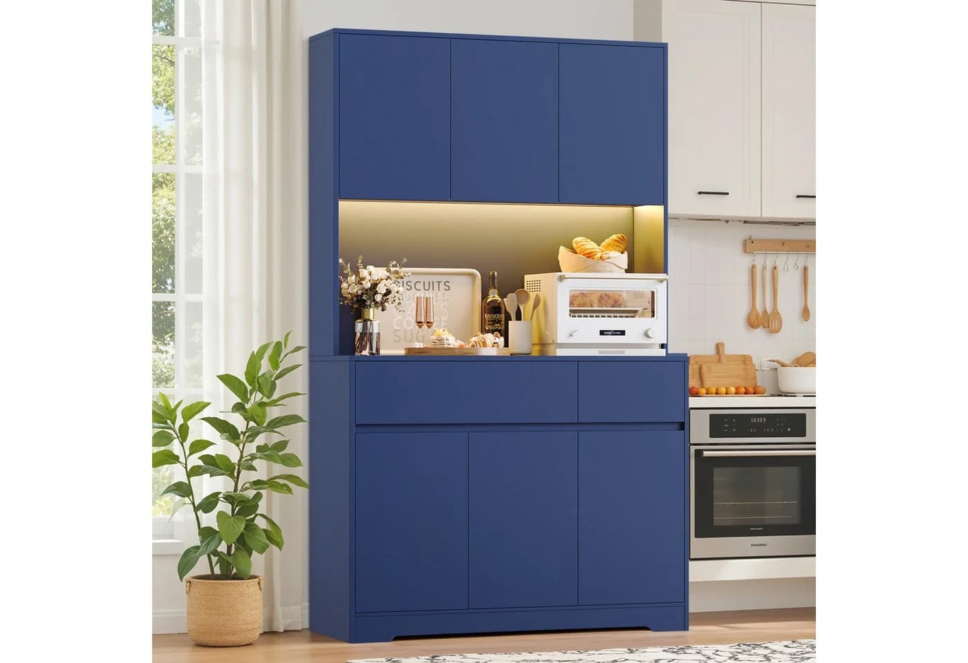 Homfa Küchenbuffet Küchenschrank mit Arbeitsplatte Blau - Bild 5
