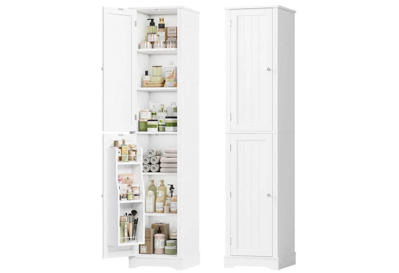 Homfa Hochschrank Badezimmerschrank Badschrank Küchenschrank 2 Türen Weiß - Bild 2