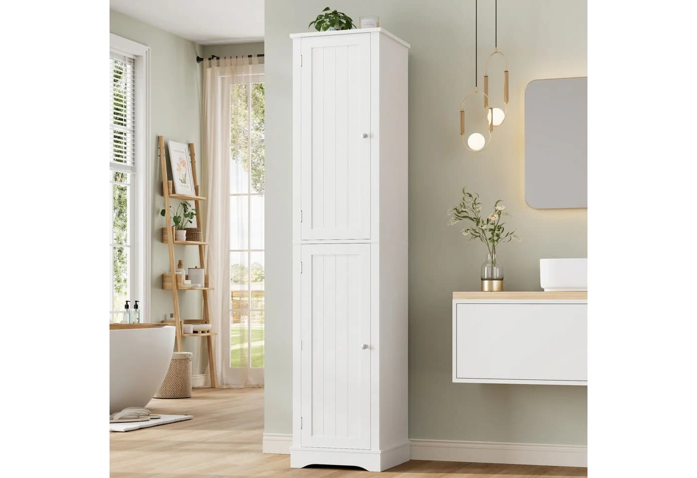 Homfa Hochschrank Badezimmerschrank Badschrank Küchenschrank 2 Türen Weiß - Bild 4