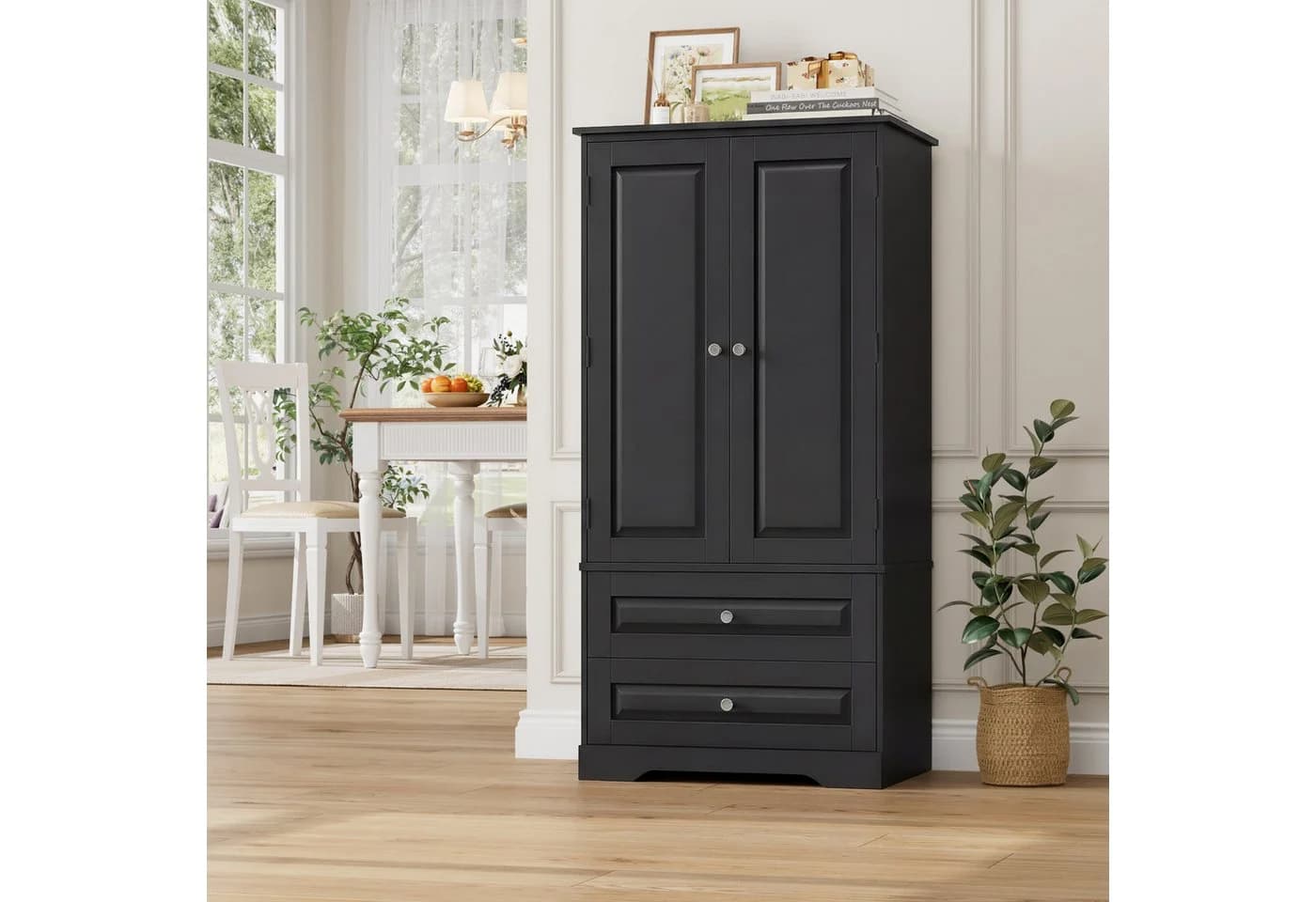 Homfa Mehrzweckschrank Schwarz mit 8 Regalen und 2 Schubladen - Bild 5