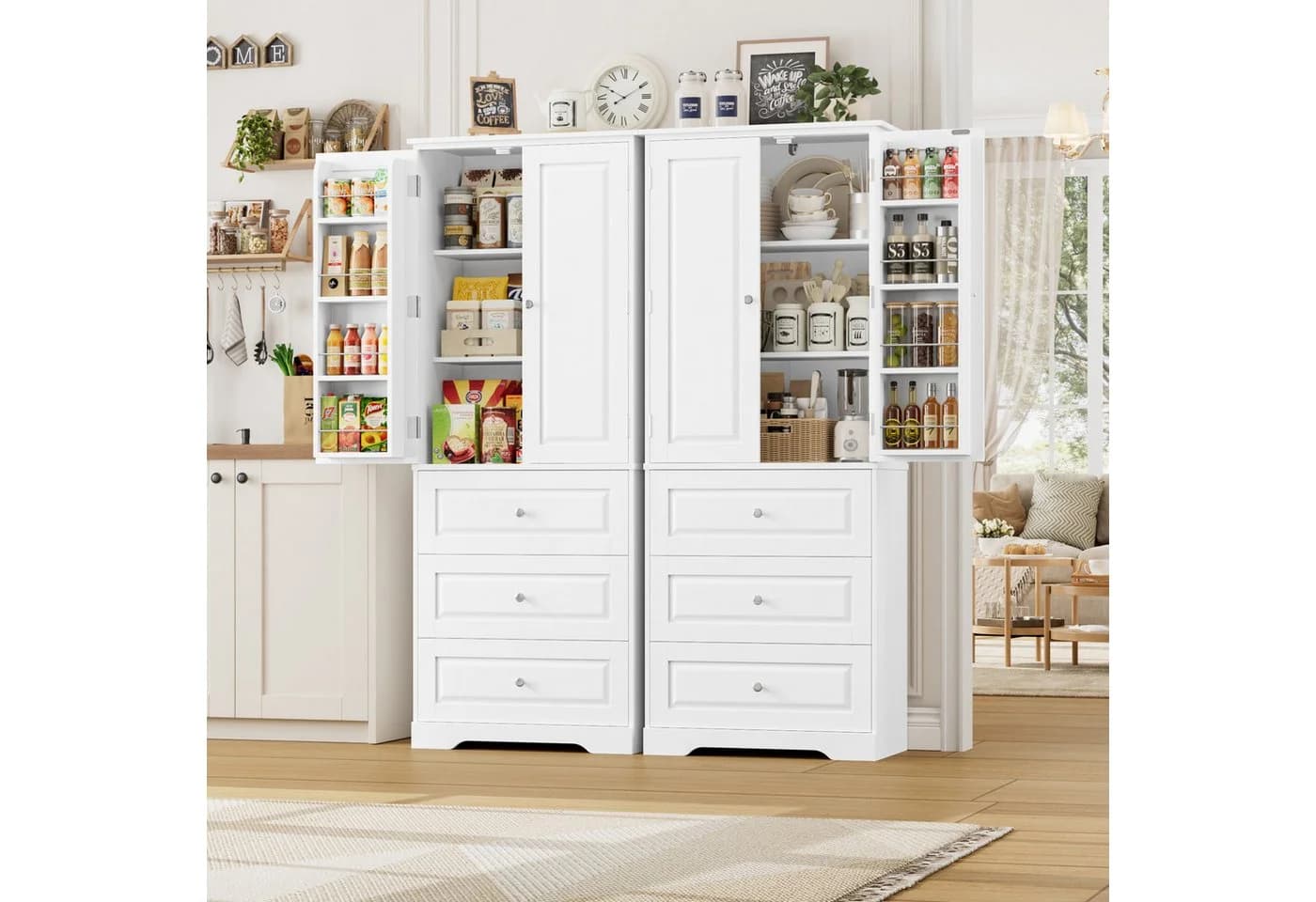 Homfa Mehrzweckschrank Küchenschrank Vorratsschrank Buffetschrank mit 8 Türregalen, 2 Schubladen - Bild 5