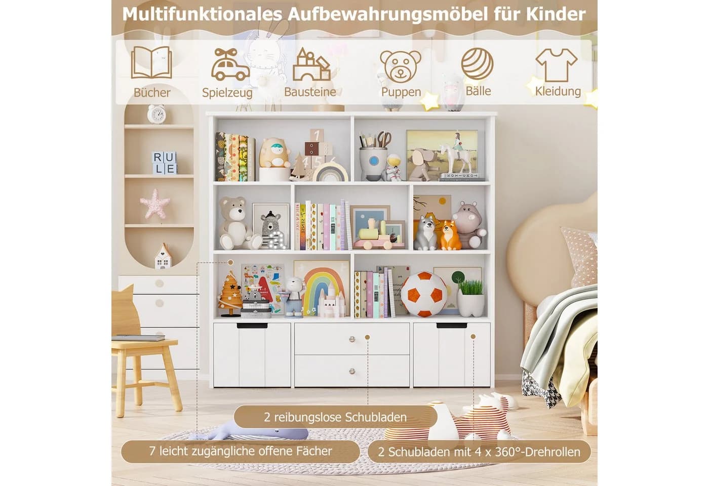 Homfa Kinderregal mit Schubladen & Kisten Weiß - Bild 5