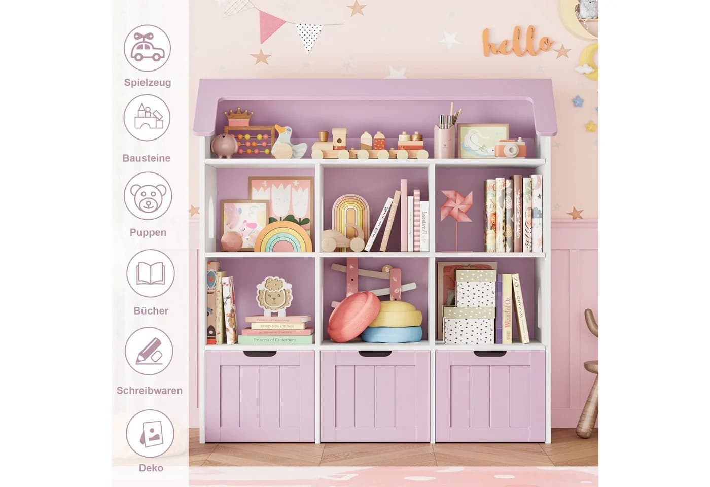 Homfa Kinderregal Hausform 3 Spielzeugkisten Weiß - Bild 4