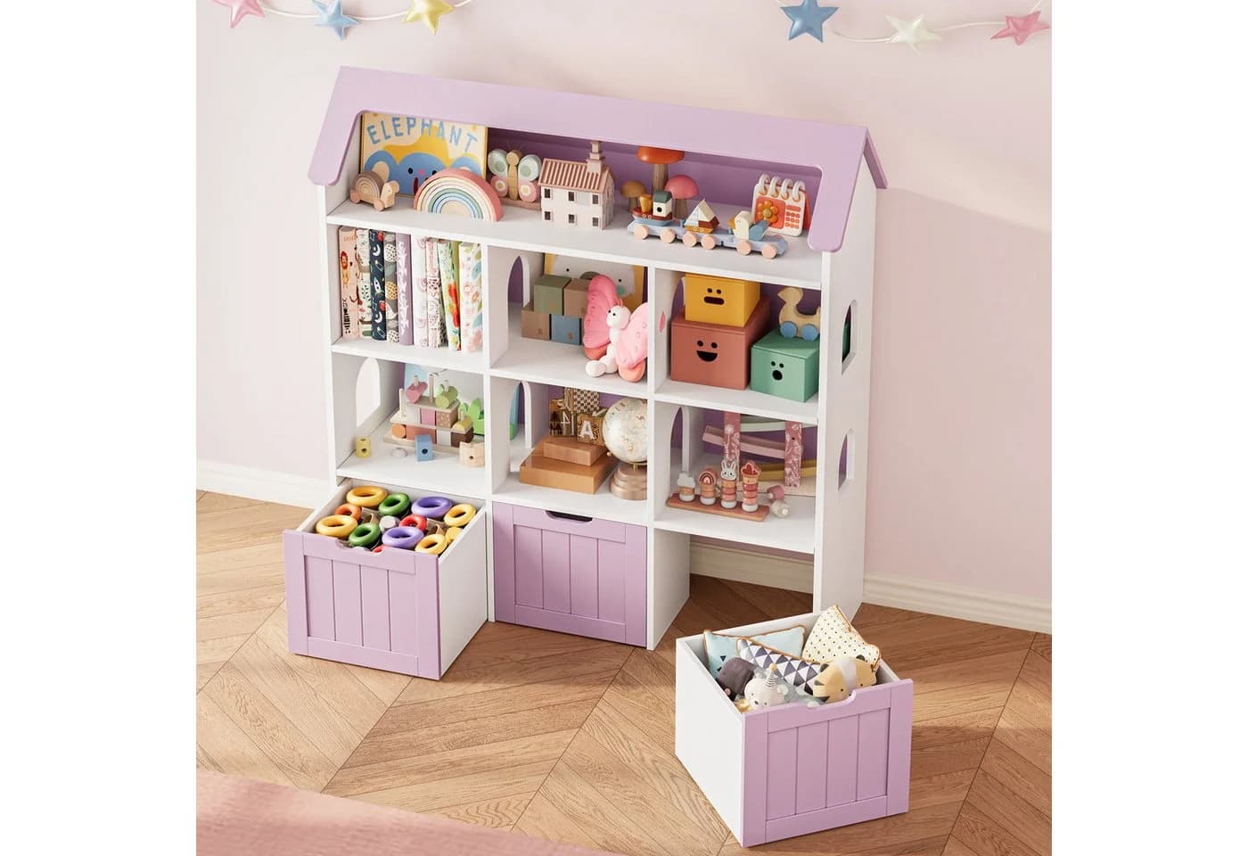 Homfa Kinderregal Hausform 3 Spielzeugkisten Weiß - Bild 5