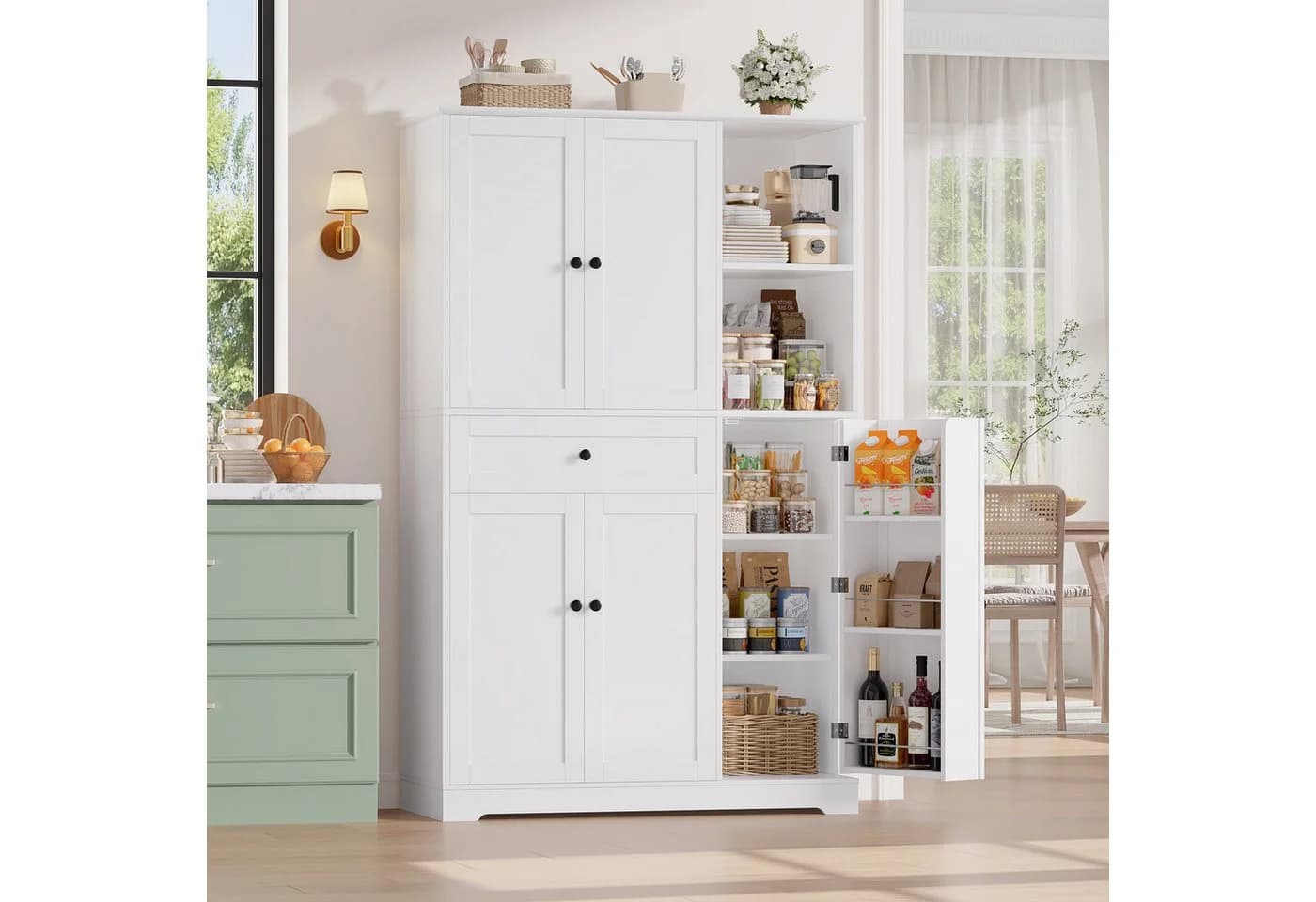 Homfa Mehrzweckschrank Weiß 5 Türen 1 Schublade - Bild 5