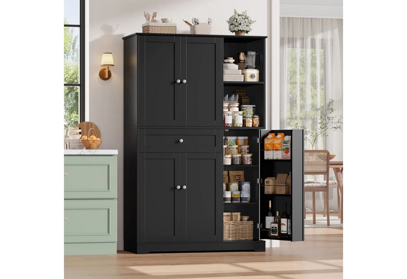 Homfa Mehrzweckschrank Schwarz mit 5 Türen und Gewürzregal - Bild 5