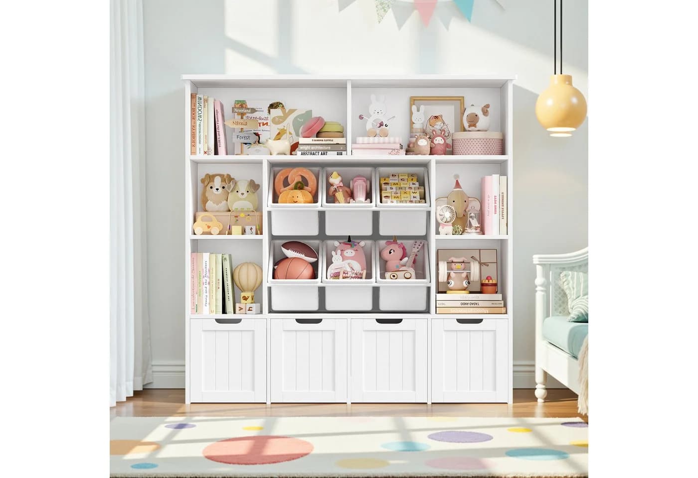 Homfa Kinderregal mit 4 Spielzeugkisten und 6 Fächern Weiß/Lila - Bild 4