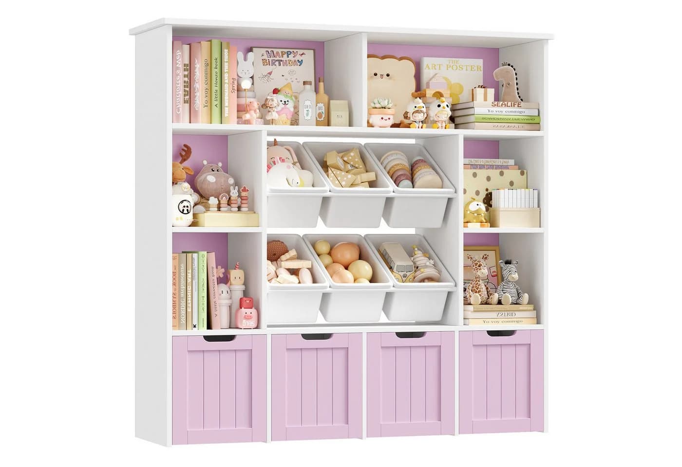 Homfa Kinderregal mit Rollen und Boxen Weiß/Lila - Bild 2