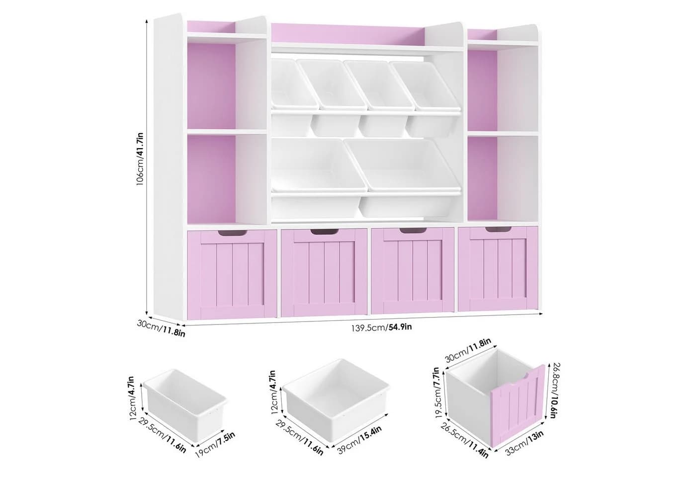 Homfa Kinderregal mit 10 Boxen Weiß/Lila Spielzeugtruhe - Bild 3