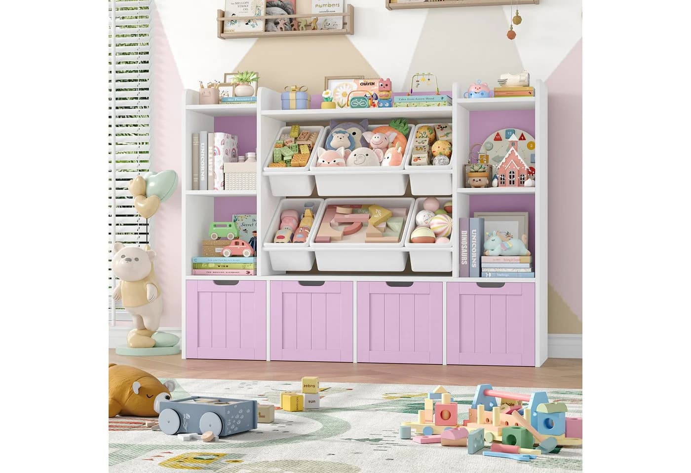 Homfa Kinderregal mit 10 Boxen Weiß/Lila Spielzeugtruhe - Bild 4