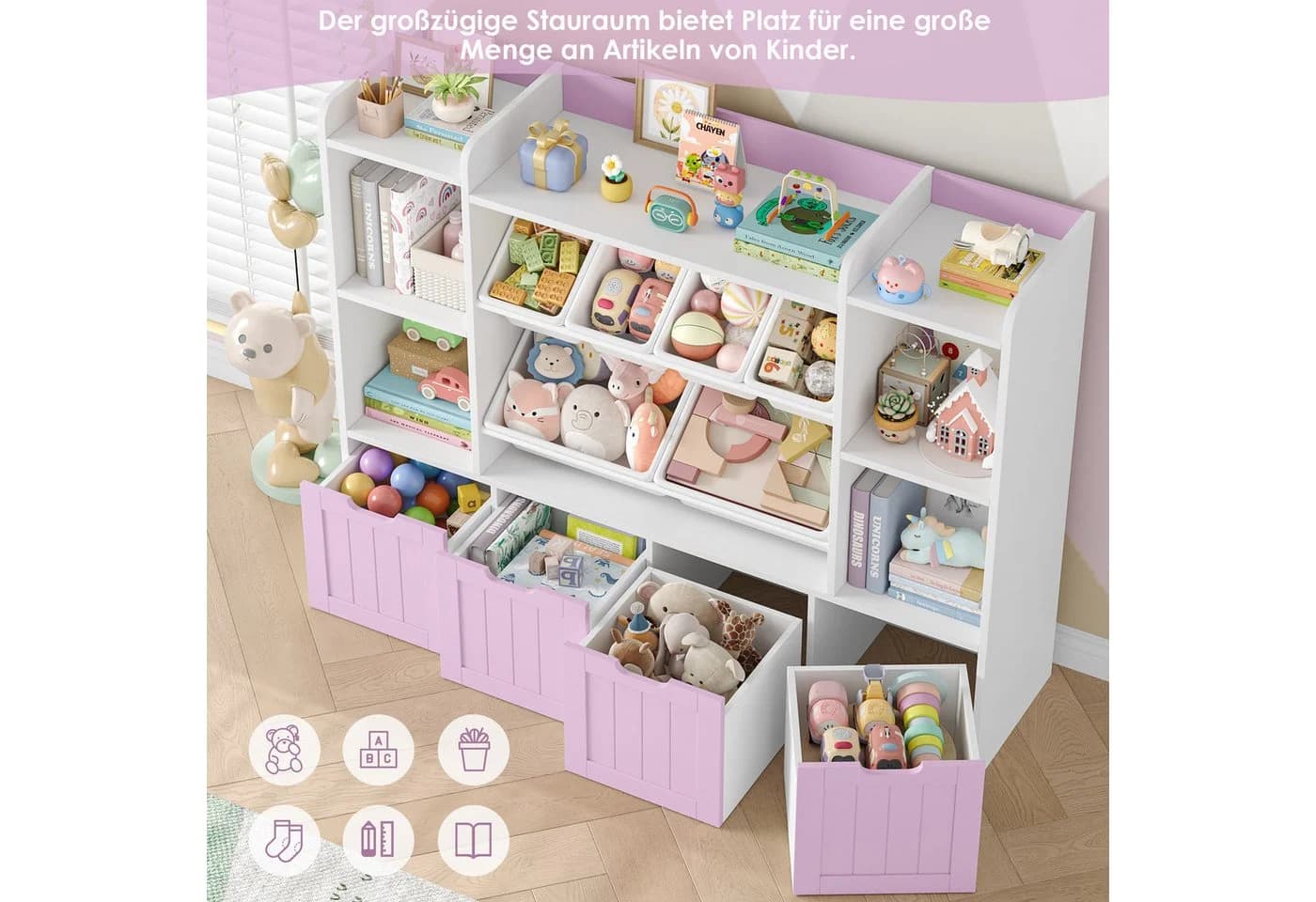 Homfa Kinderregal mit 10 Boxen Weiß/Lila Spielzeugtruhe - Bild 5