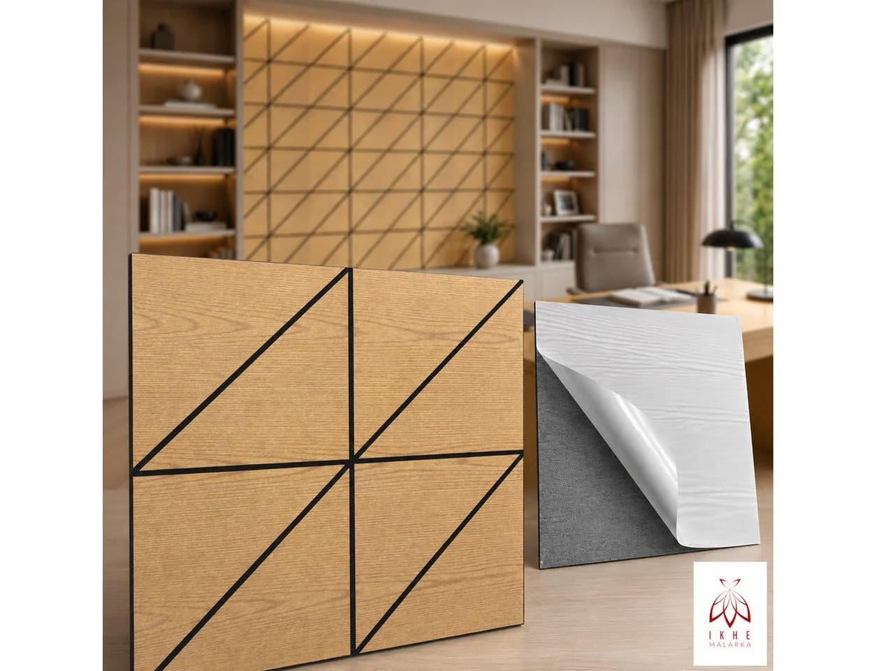 IKHEMalarka Wandpaneel Akustik Filz Holzoptik Beige Selbstklebend - Bild 2
