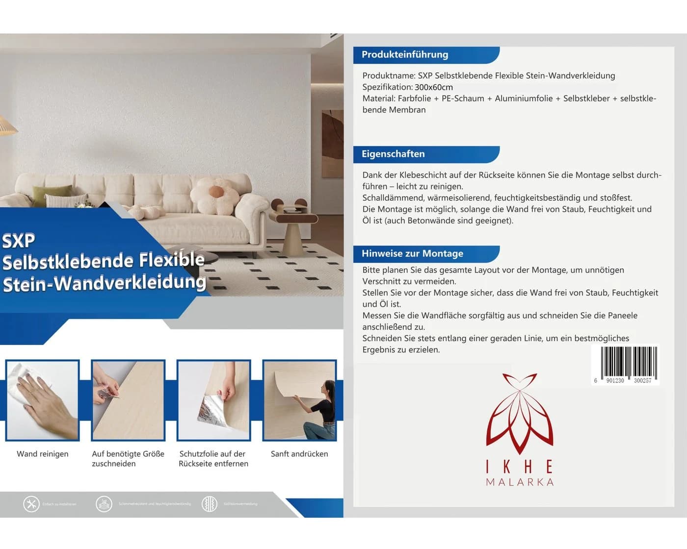 IKHEMalarka Selbstklebende Wandverkleidung Grau Modern - Bild 4