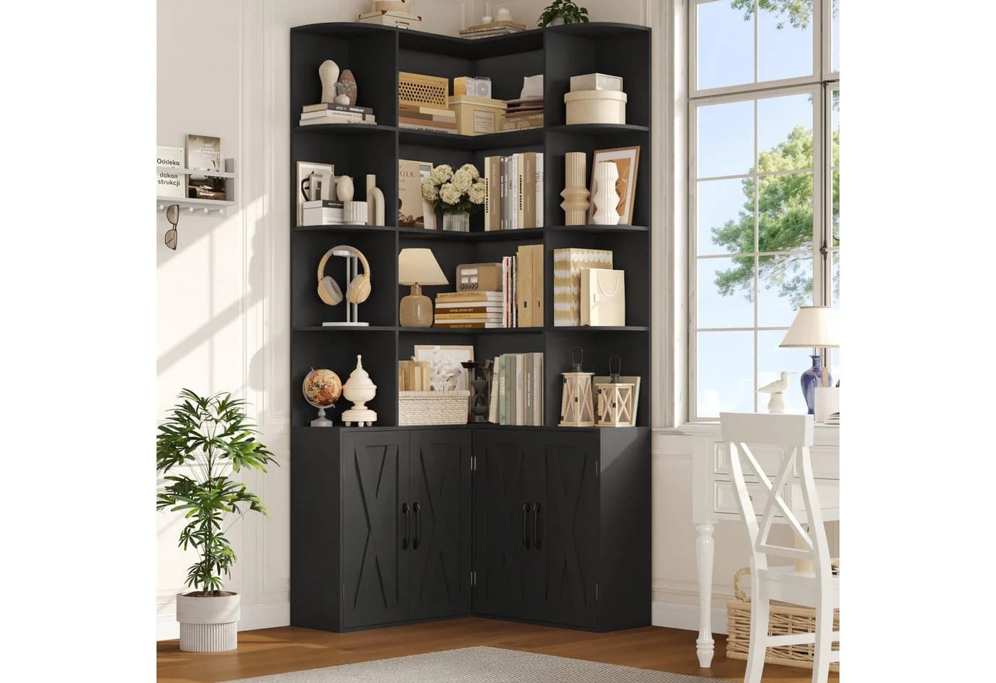 Homfa Eckregal Bücherregal Weiß Schwarz Landhausstil