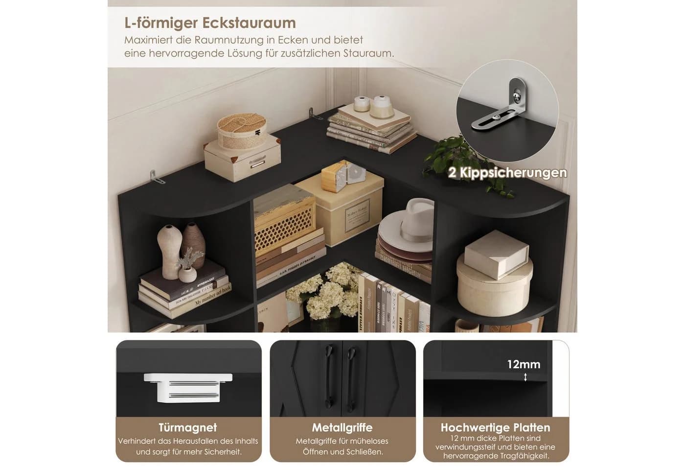Homfa Eckregal Bücherregal Weiß Schwarz Landhausstil - Bild 5