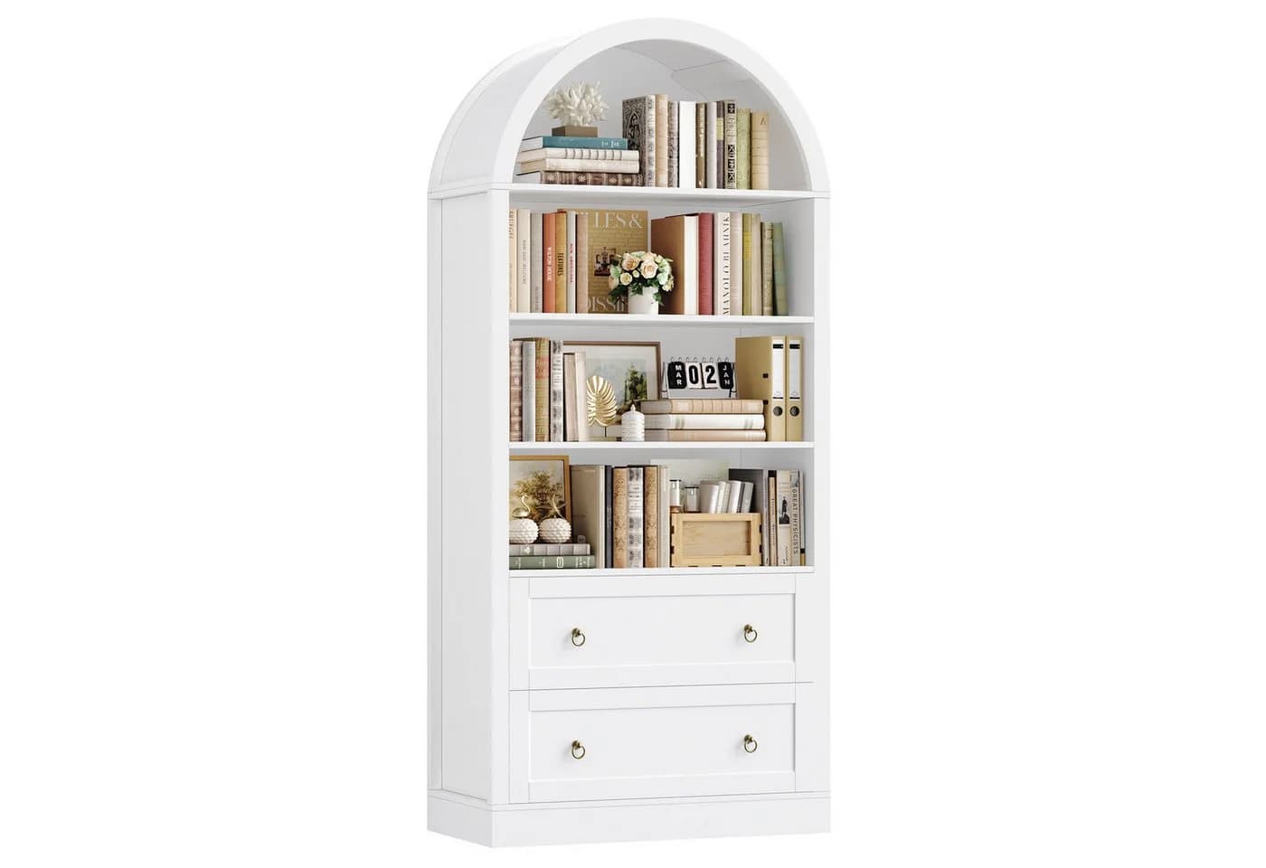 Homfa Bücherregal Weiß mit Bogenfront & 2 Schubladen - Bild 2