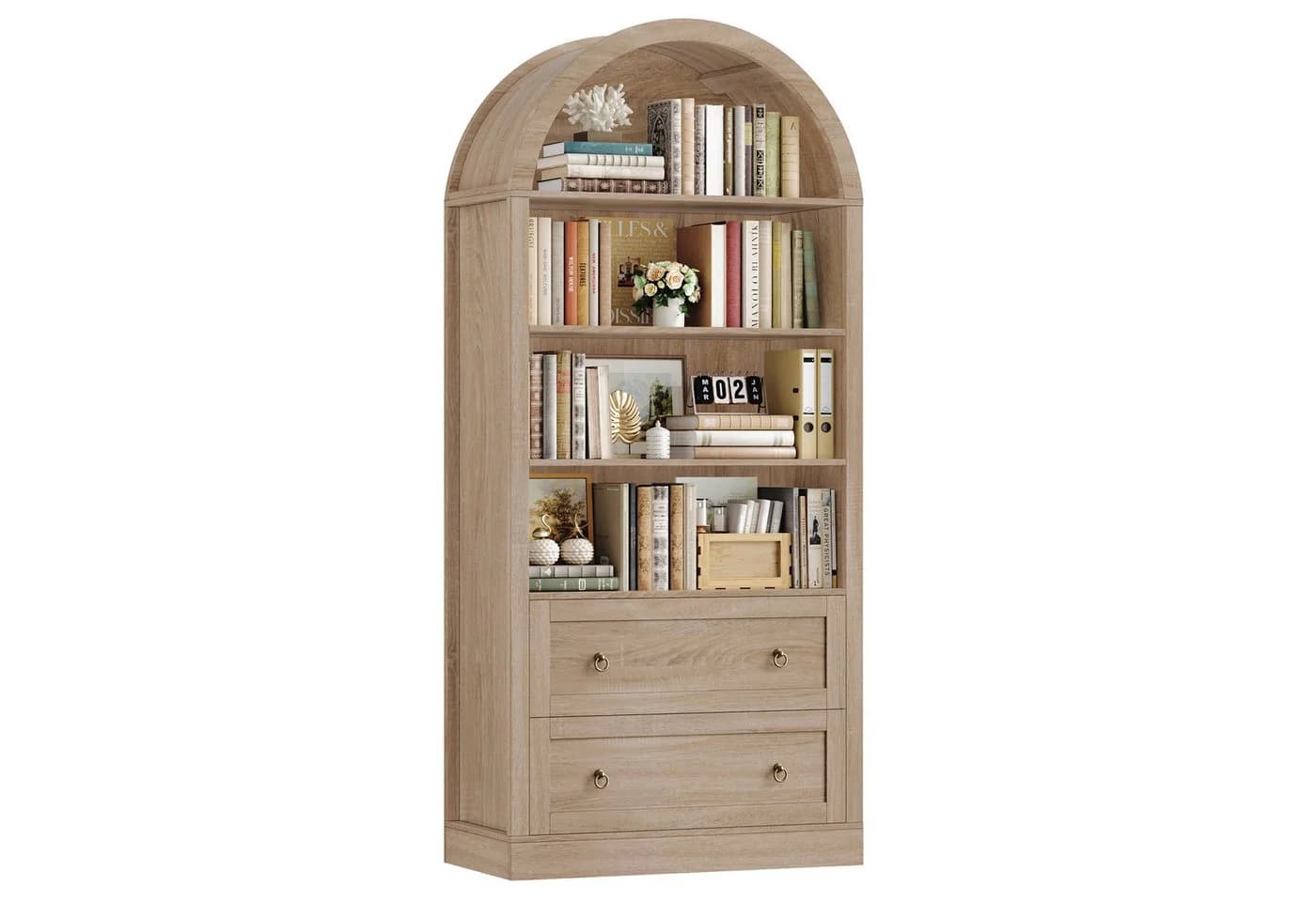 Homfa Bücherregal Weiß mit Bogenfront und 2 Schubladen - Bild 2