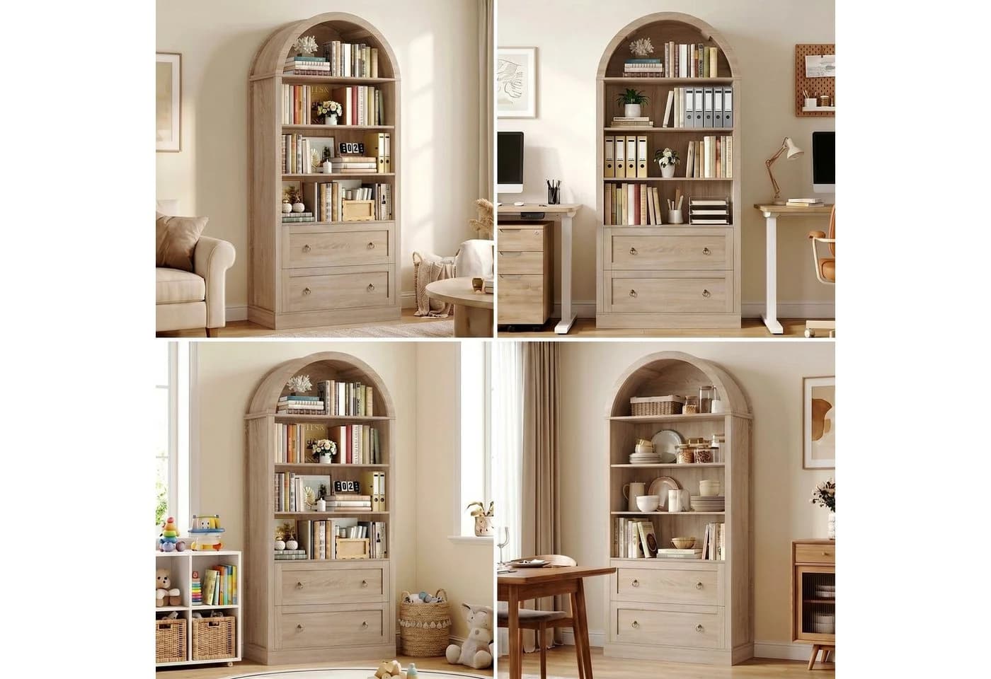 Homfa Bücherregal Weiß mit Bogenfront und 2 Schubladen - Bild 4