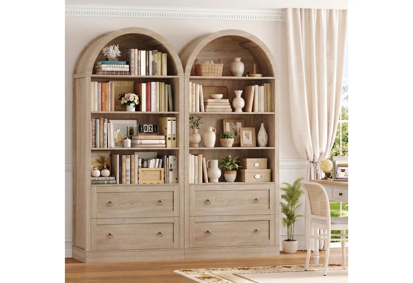 Homfa Bücherregal Weiß mit Bogenfront und 2 Schubladen - Bild 5