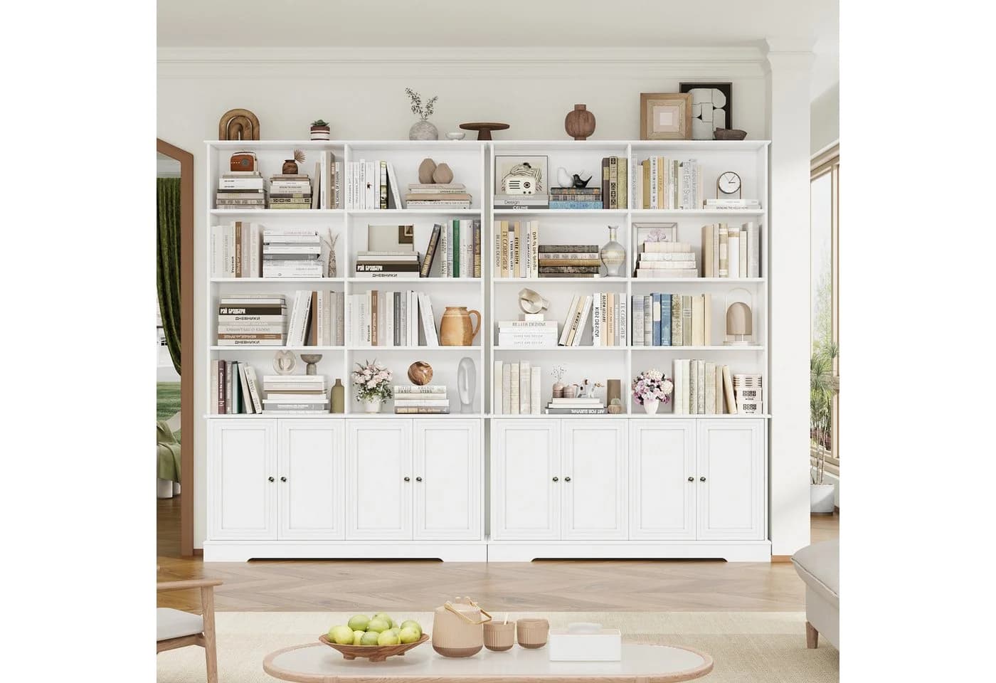 Homfa Bücherregal 185 cm hoch mit 4 Türen und 8 Fächern Weiß/Schwarz