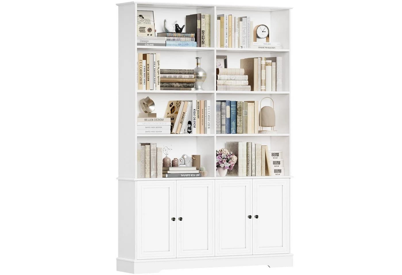 Homfa Bücherregal 185 cm hoch mit 4 Türen und 8 Fächern Weiß/Schwarz - Bild 2