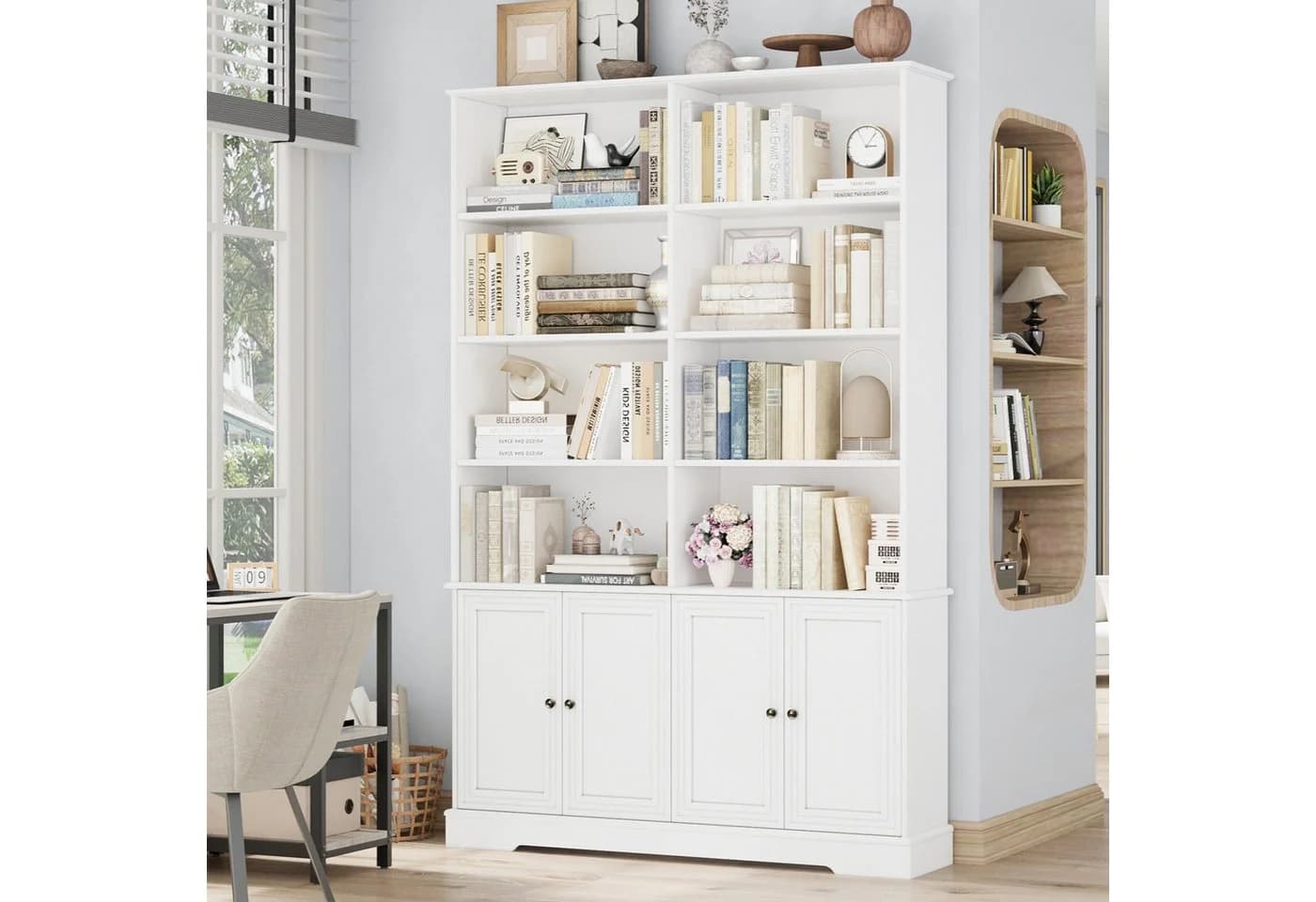 Homfa Bücherregal 185 cm hoch mit 4 Türen und 8 Fächern Weiß/Schwarz - Bild 4