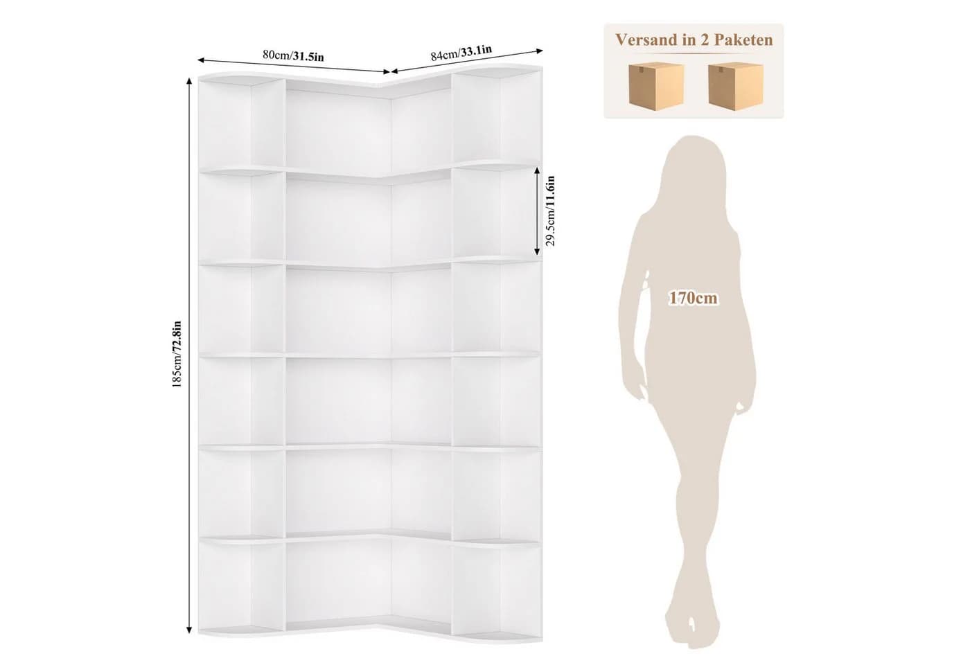 Homfa Eckregal Weiß L-förmig Bücherregal Standregal 185 cm - Bild 3