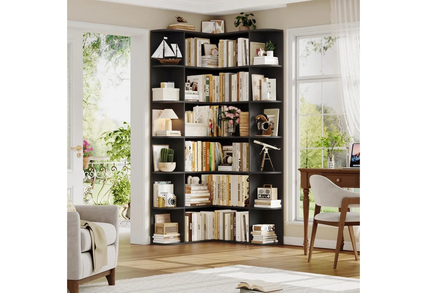 Homfa Eckregal Schwarz L-förmig Bücherregal 185 cm - Bild 4