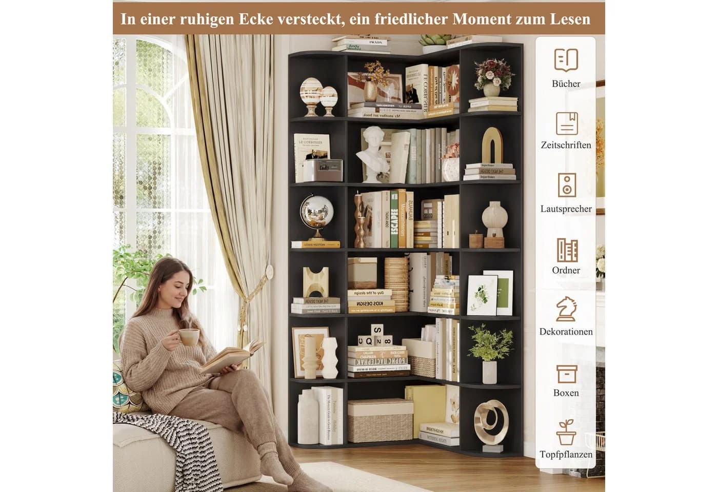 Homfa Eckregal Schwarz L-förmig Bücherregal 185 cm - Bild 5