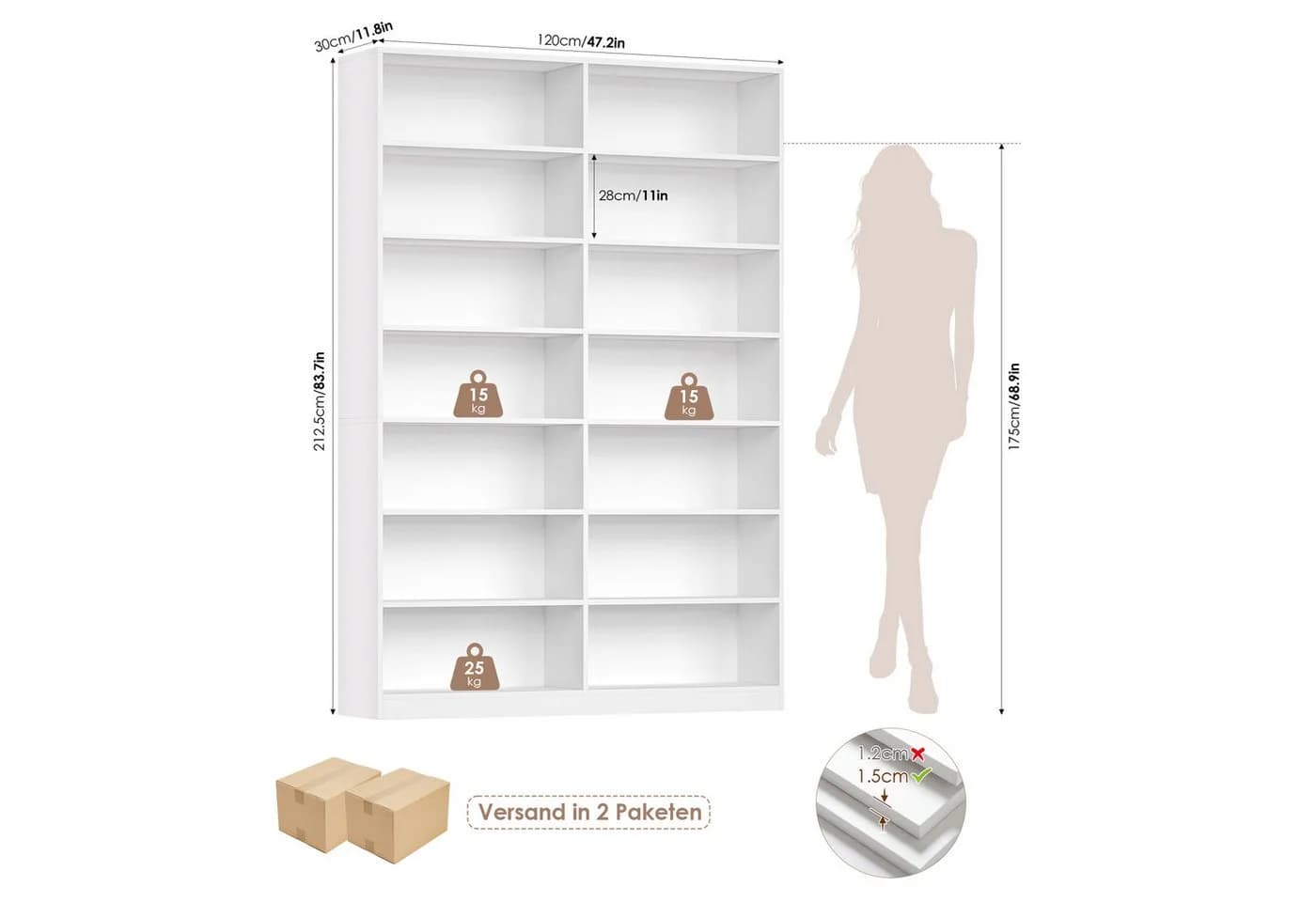 Homfa Bücherregal 14 Fächer Weiß Modernes Standregal - Bild 3