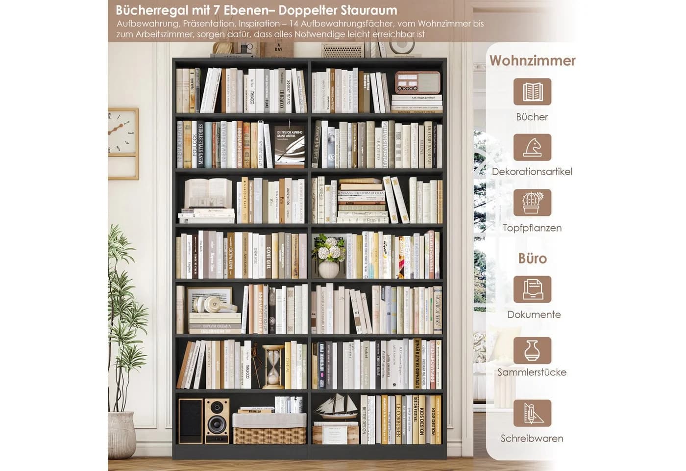Homfa Bücherregal Schwarz 14 Fächer Standregal - Bild 4